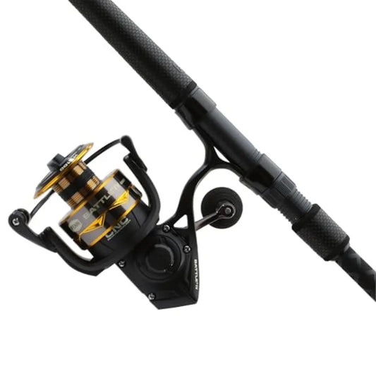 Battle IV Spinning Reel and Fishing Rod Combo for Saltwater Fishing Black Aluminum Body with Carbon Fiber Shaft High-Speed Retr
