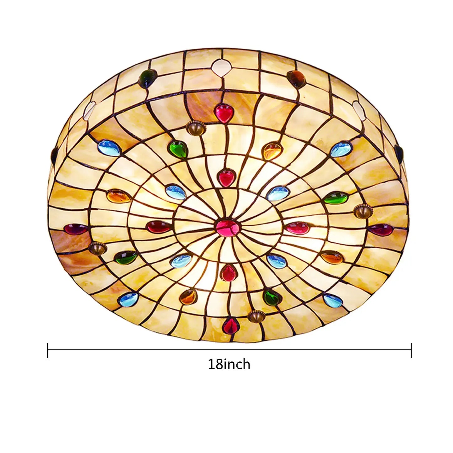 Tiffany Style Semi Flush Ceiling Lamp 3 Bulb Capacity E26 Socket Handmade Stained Glass Shade for Home Decoration Lighting
