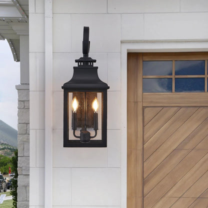 23"(H)1-Pack Outdoor Wall Lantern–Vintage Black Sconce (Clear Seeded Glass,Bulb Not Included)