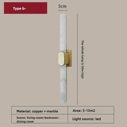 Minimalist Marble Wall Lamp New Chinese Style Living Room Sofa Background LED Staircase Corridor Bedroom All Copper Line Lamp