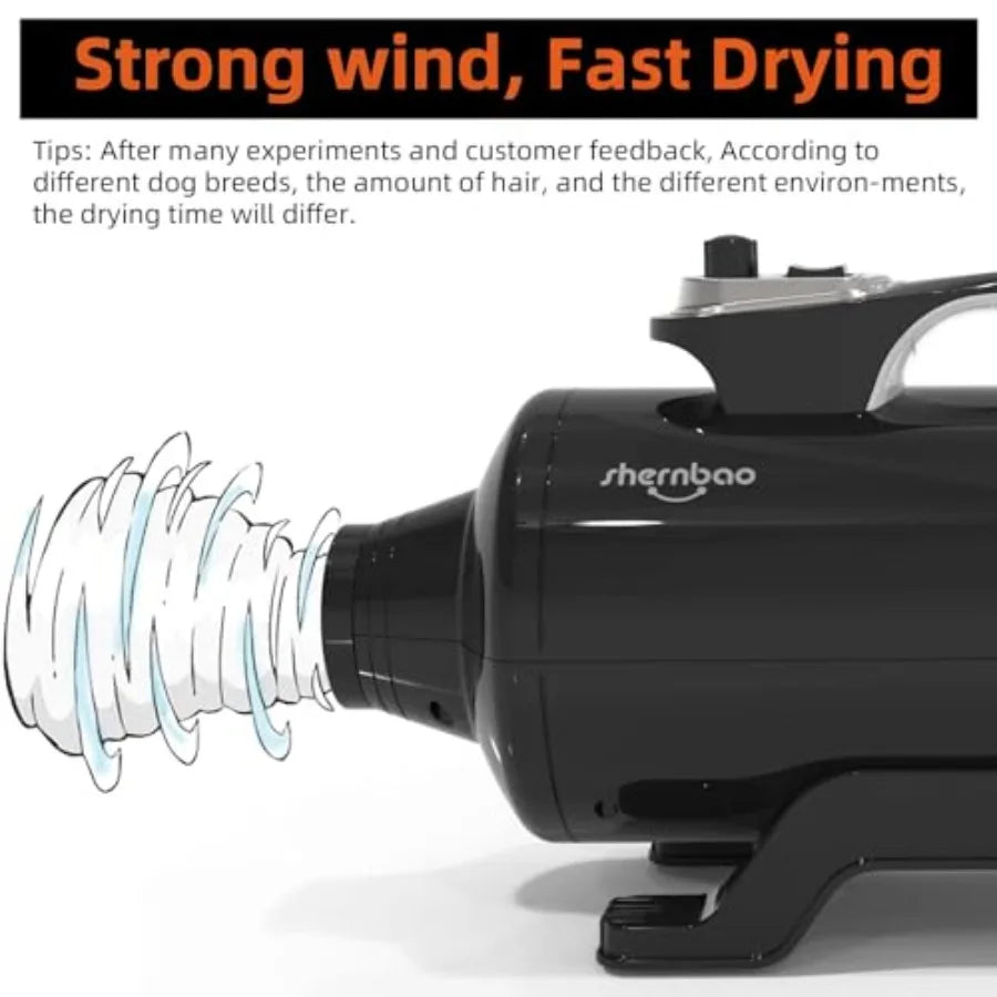 Dog Dryer High Velocity Professional Dog Pet Grooming Hair Drying Force Dryer Blower 6.0HP DHD-2400T (6.0HP Jet Black)