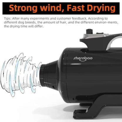 Dog Dryer High Velocity Professional Dog Pet Grooming Hair Drying Force Dryer Blower 6.0HP DHD-2400T (6.0HP Jet Black)