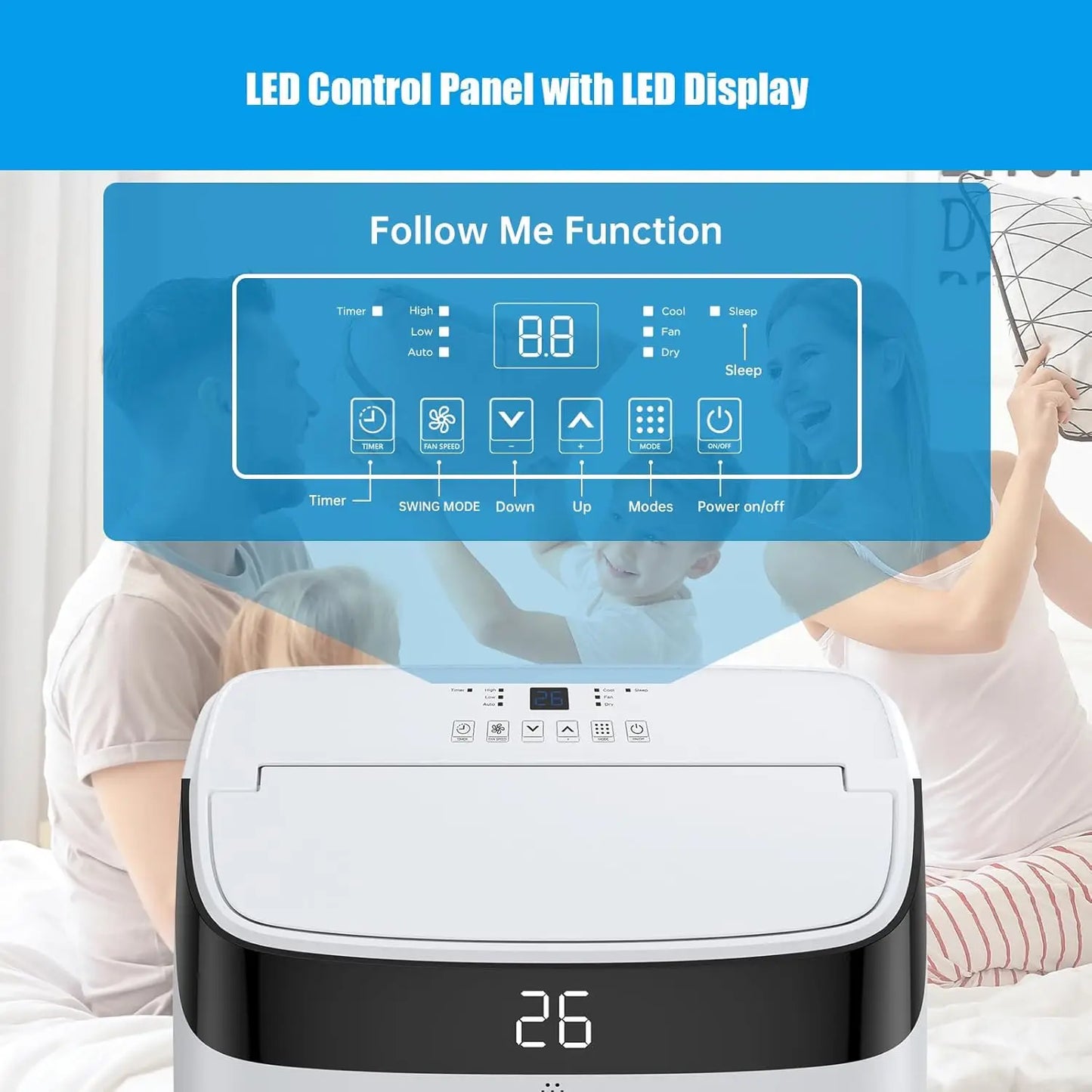 10000 BTU Air Conditioner with Remote Control, Portable AC for Room, Office with Drying, Fan, Sleep Mode, 3 Speeds, 24H Timer