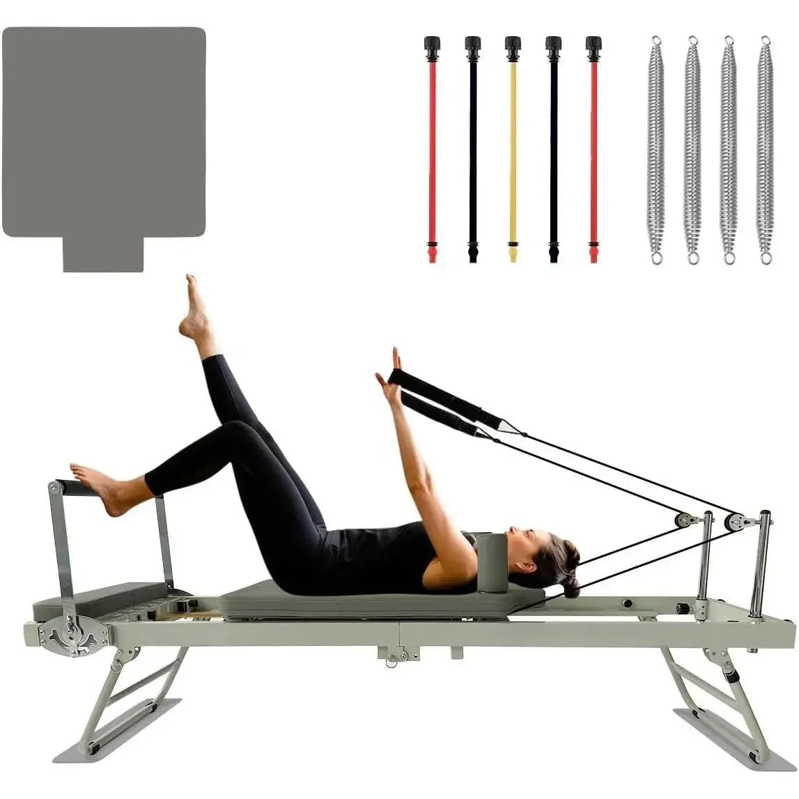 W-Pilates Reformer Machine Equipment with Springs & Cords for Home Workout, Foldable Pilates Equipment with Ju