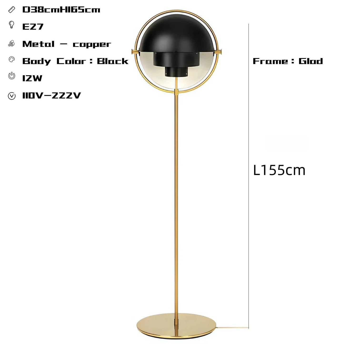 Modern Gubi Floor Lamps for Living Room Home Decor Designer Black Gold Metal Standing Lights Bedroom
