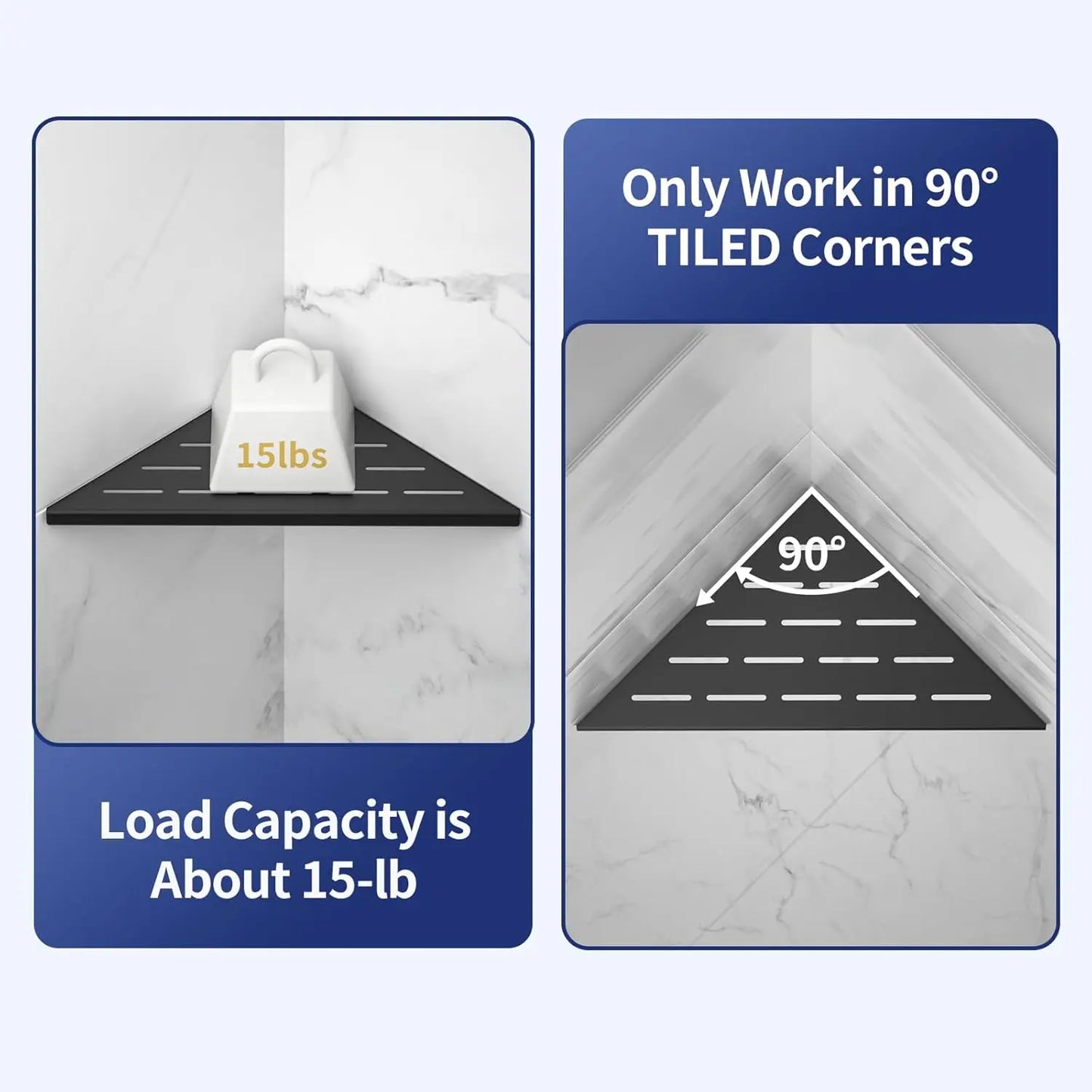 10 Inch Corner Shower Shelf 2 Pack, Black 304 Stainless Steel No Drill Bathroom Storage for Tile Wall