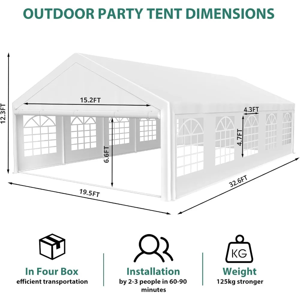 20X32 FT Party Tent Heavy Duty, Outdoor Large Wedding Tent Event Shelter with Carry Bags & Removable Sidewalls, Outdoor Canopy