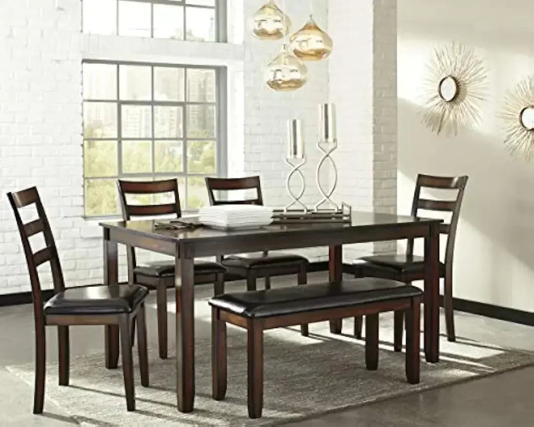 XMSJ-Coviar 6 Piece Dining Set, Includes Table, 4 Chairs & Bench, Dark Brown