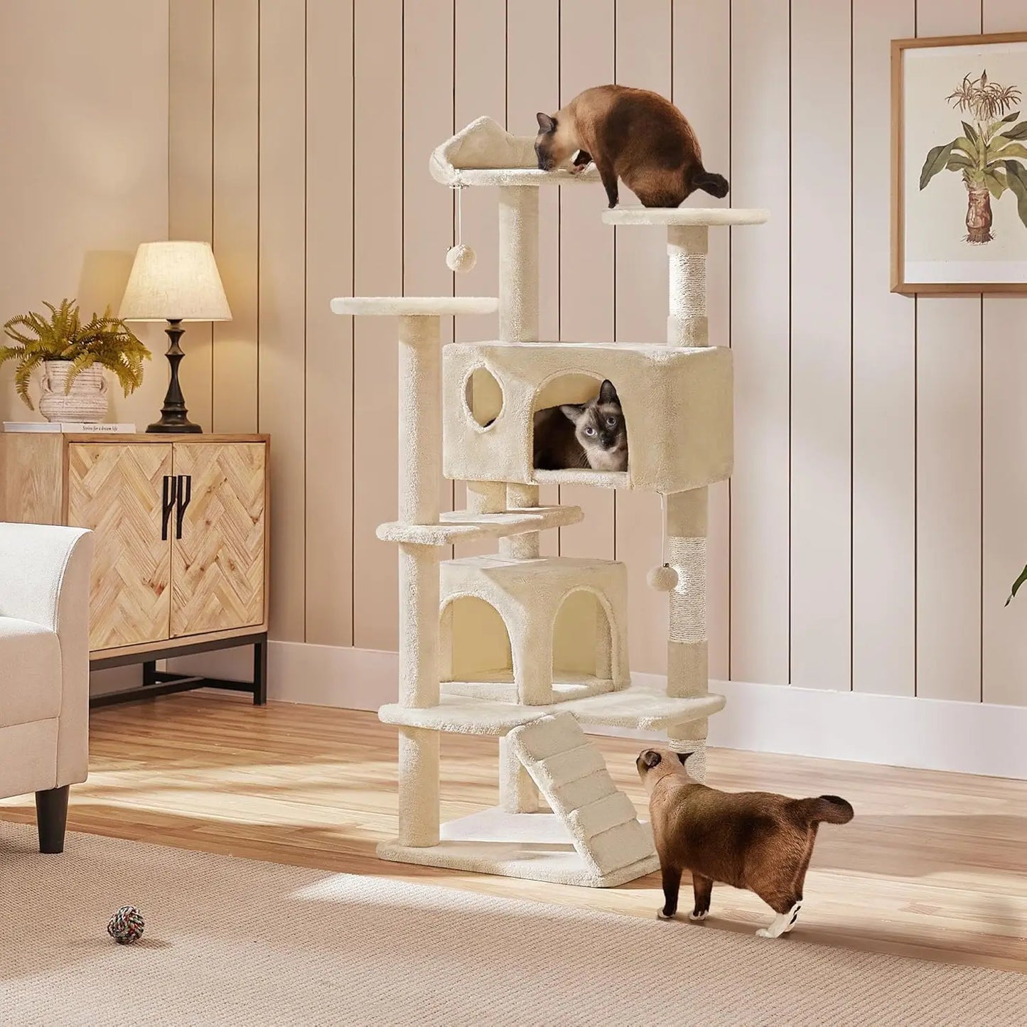 54 Inch Cat Tree Tower for Indoor Cats, Multi-Level Cat House with Scratching Posts, Hammock & Hanging Toys, Heavy Duty
