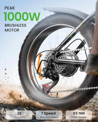 isinwheel M10 20"x4" Pro Electric Bike, 1000W Peak Motor, 22 MPH  Fat Tire Ebike for Adults, Teens & Women
