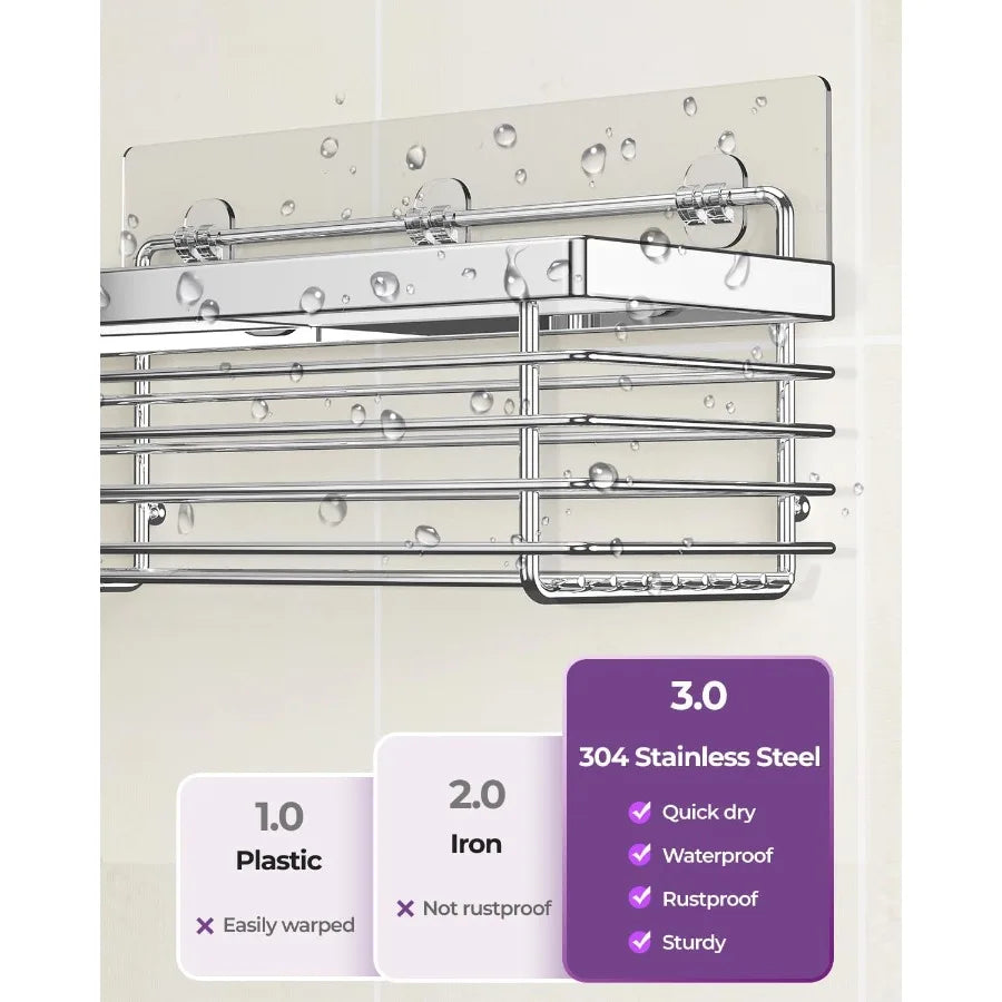 3Pack SUS304 Stainless Steel Shower Caddy with No Drilling Installation for Bathroom Storage Rustproof WallMounted Shower Shelv