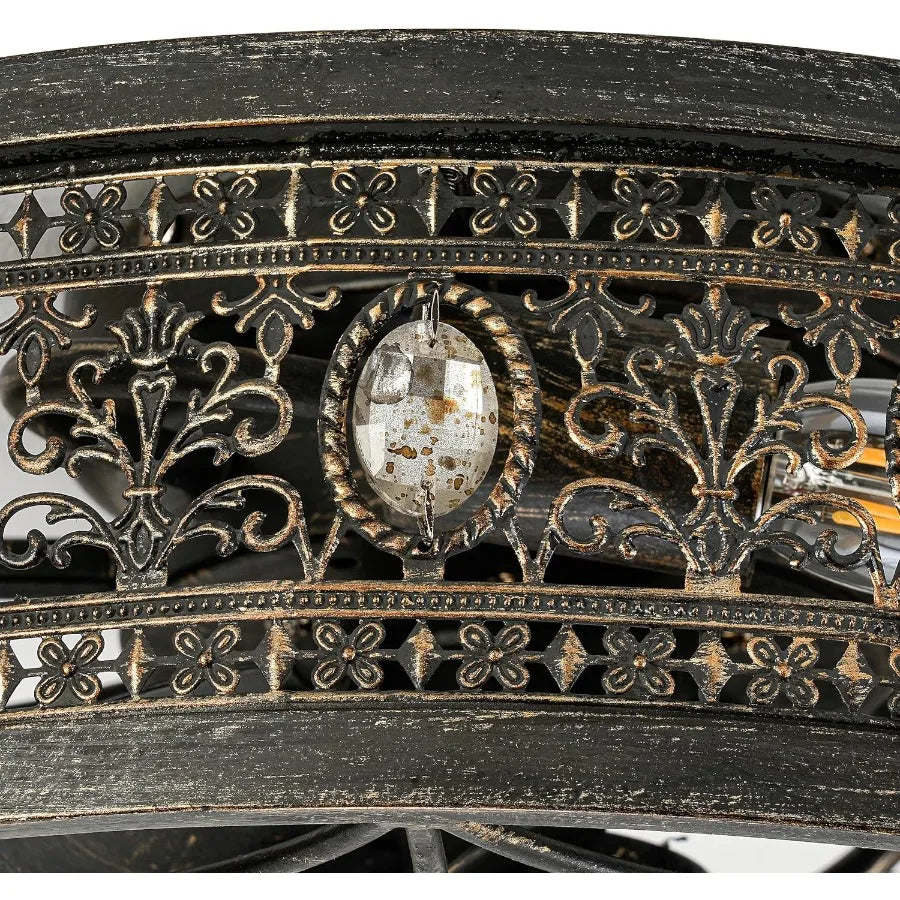 Caged Ceiling Fans with Lights Vintage Victorian Rustic Crystal Fandelier Low Profile Flush Mount Small Enclosed Bladeless Ceil