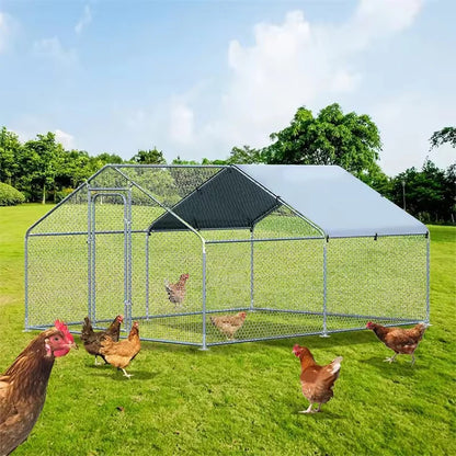 9.84x13.12x6.56FT Large Chicken Coop Lockable Walk-in Poultry Cage with Cover Spire Roof for Outdoor and Yard Farm Use