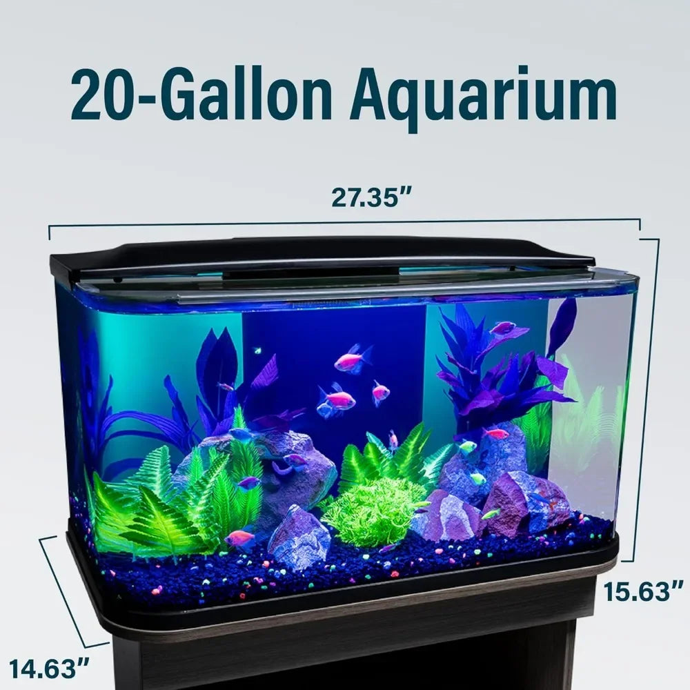 20 Gallon Glass Aquarium Kit with LED Lighting and Built in Filtration Ideal for Beginners and Experts Curved Seamless Design