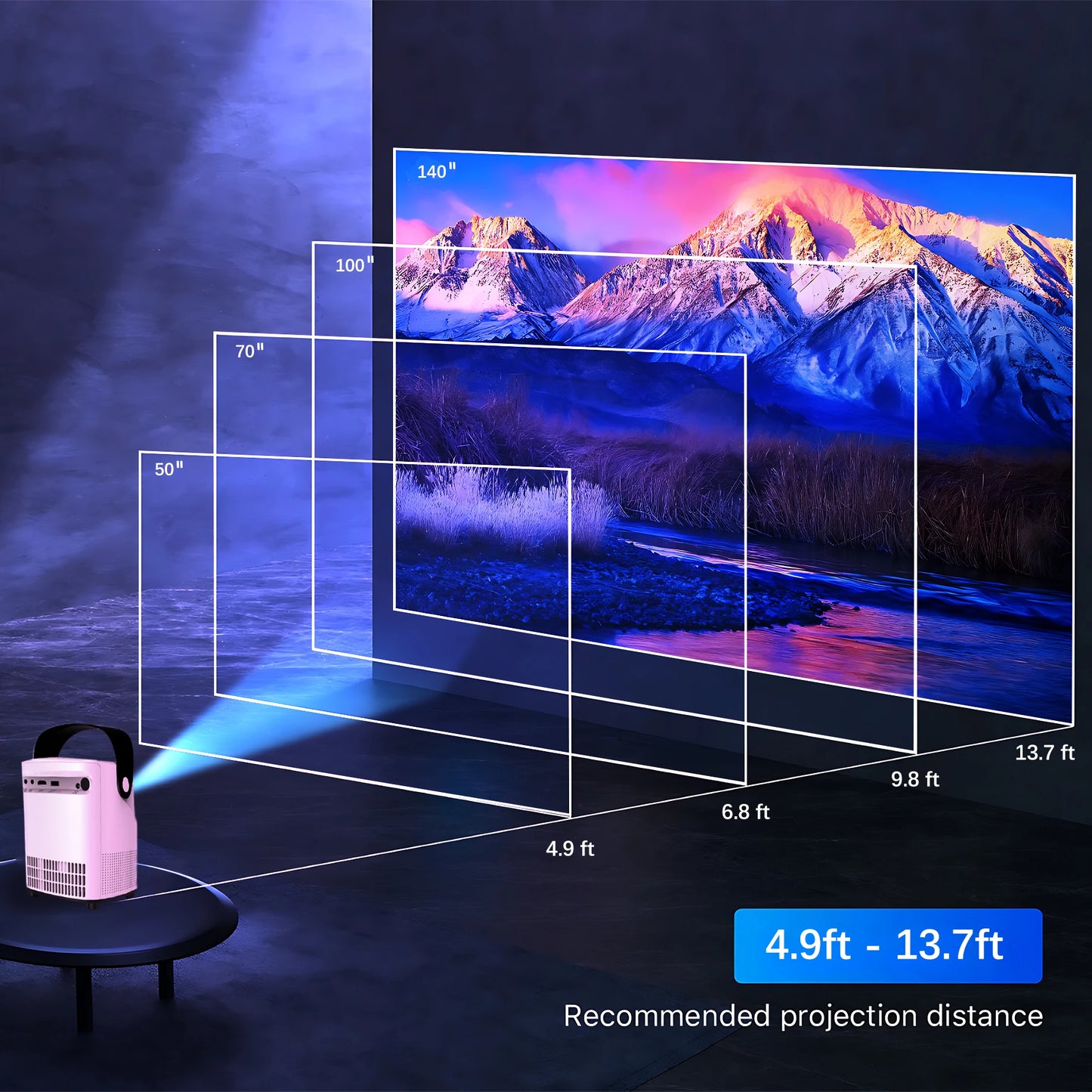 Projector with WiFi and Bluetooth Native 1080p Support 4K 12000 Lumens Portable Integrated Folding Handheld bracket, Model:T2