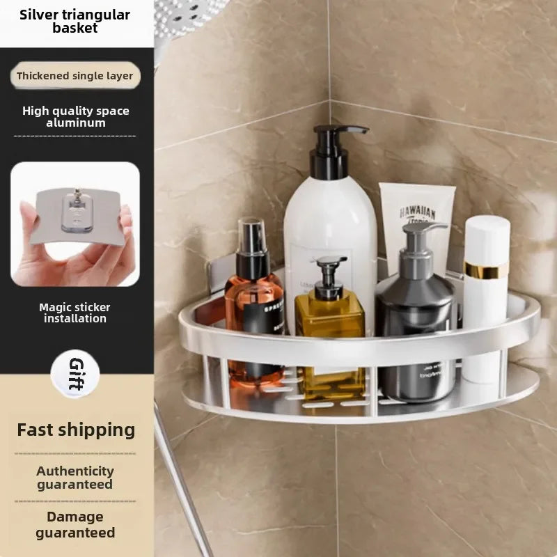 Bathroom Shelves Black Rust-Proof Wall-mounted Non-punching Storage RackToilet Bath Washbasin Wall  Bathroom Racks