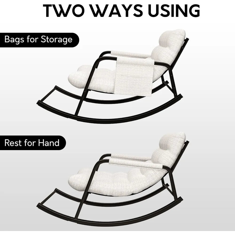 Indoor Outdoor Patio Rocking Chairs Set of 2, Papasan Rocking Chairs, Double Papasan Chair with Cushion, Oversized Modern Rocker