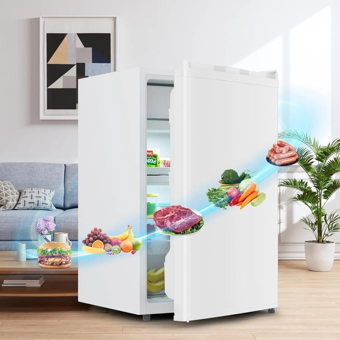 4.3 Cu.Ft Mini Fridge with Freezer, Compact Single Door Refrigerator Adjustable Thermostat Energy-Efficient & Low Noise