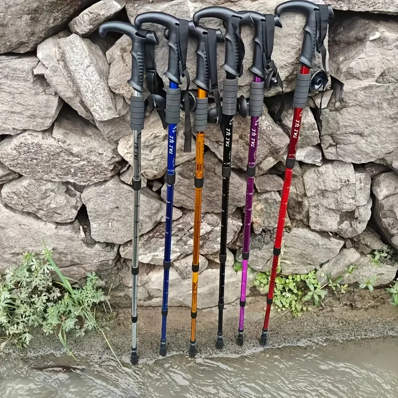 Durable Alloy Trekking Poles. Ultra-light, Adjustable T - Handle with Shock Absorption. Comfort Grip, Ideal for Hiking.