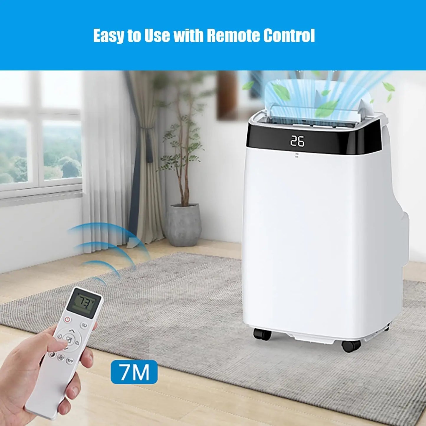 10000 BTU Air Conditioner with Remote Control, Portable AC for Room, Office with Drying, Fan, Sleep Mode, 3 Speeds, 24H Timer