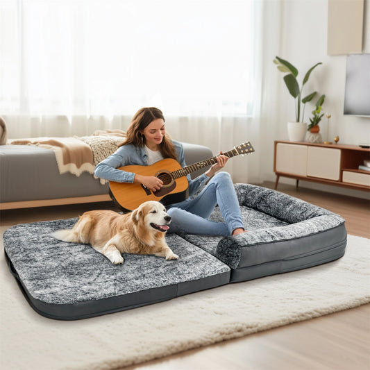 180cm Long Human Size Dog Bed for Adults and Pets to Nap Foldable Calming Pet Bed Plush Cover Orthopedic Sponge Base