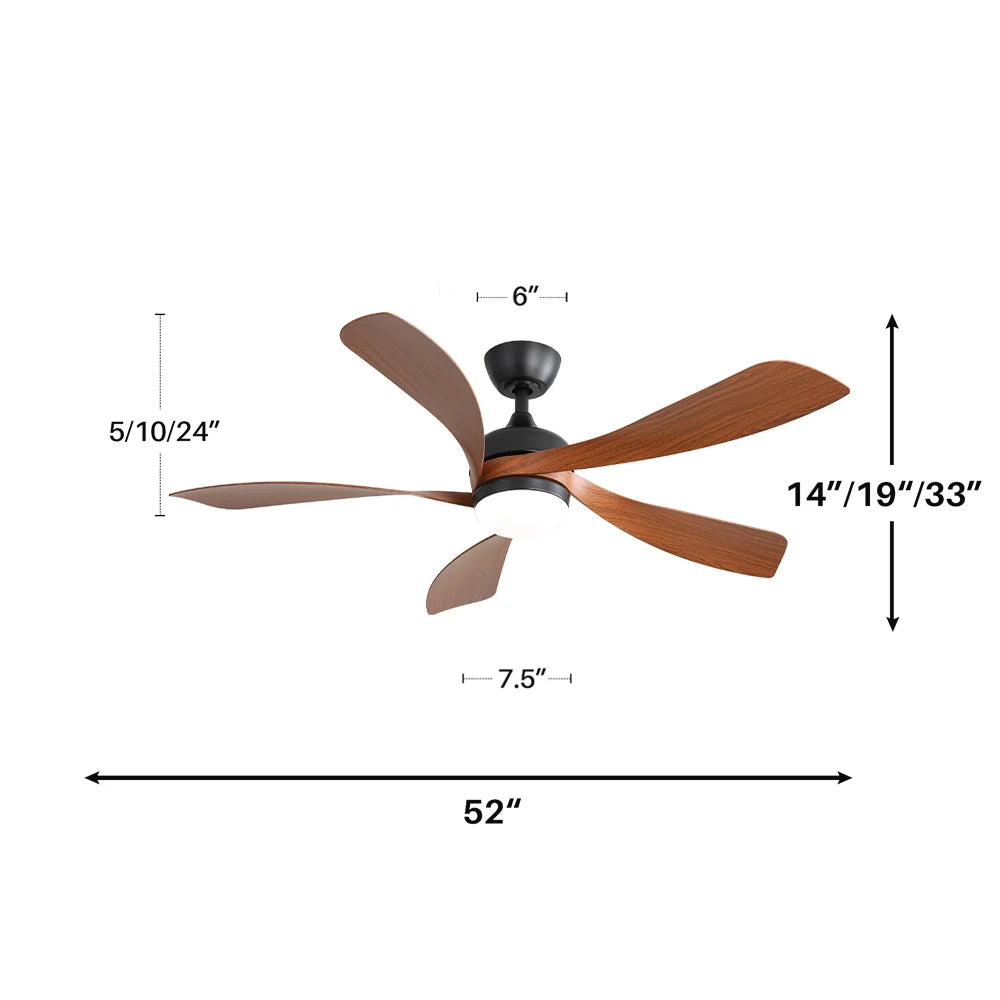 Sofucor 52-Inch 5 Blade Ceiling Fan With LED DC 6-Speed High Wind Speed With Remote Control for rooms