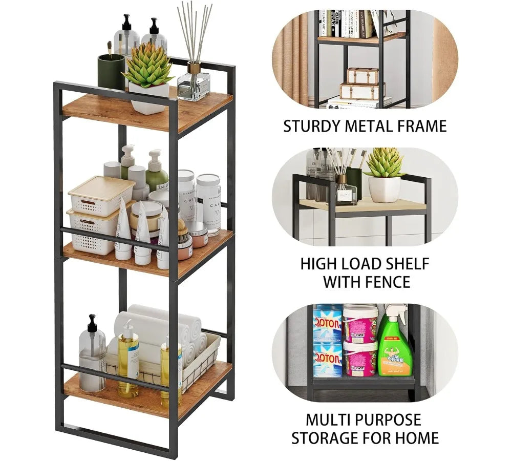 3-Tier Metal Corner Shelf, Rustic Brown Bathroom Storage Rack with 30lbs Capacity, Space-Saving Organizer for Home