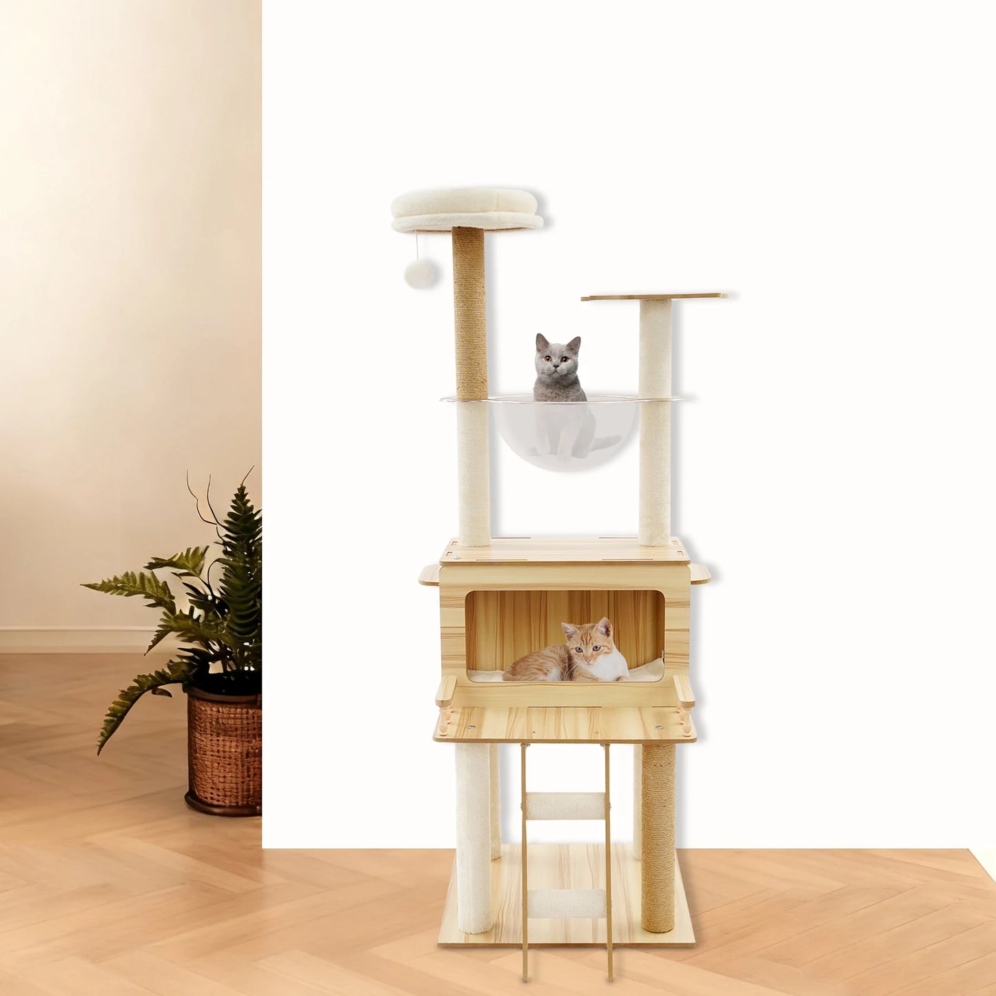 White+wood Cat Tree for Indoor Cats - 50x50x147cm Cat Scratching Climbing Tower, Floor Mount, 12.83kg Net Weight