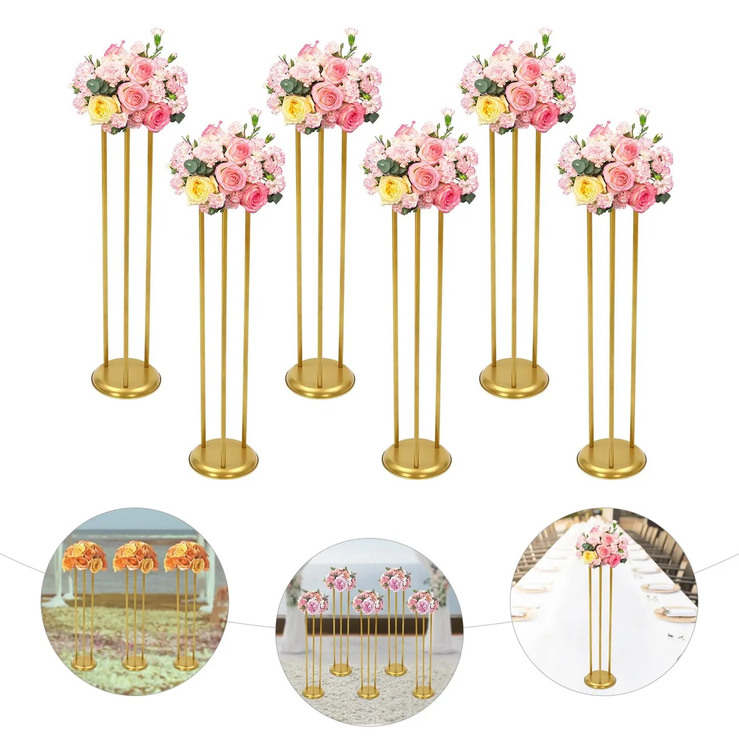 6 Pcs Gold Flower Display Stand, 39.4in Tall Columnar Decorative Fower Rack, Road Lead Centerpiece Vase for Home Event Party Wed