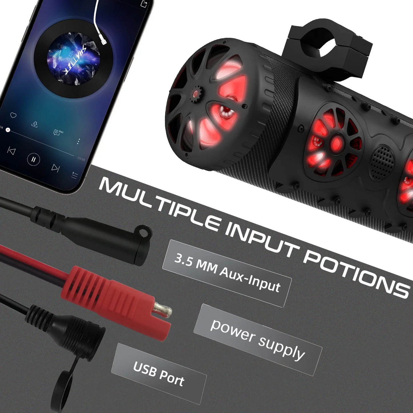 Sound Bar with 500W Peak Power IP66 Waterproof Bluetooth 5.3 RGB Beat Sync Light Easy Installation Full Range Speakers for Outdo