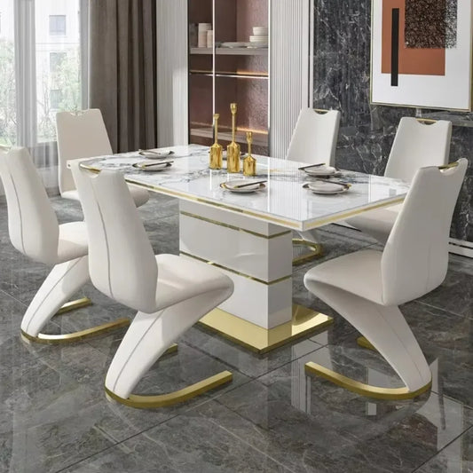 Marble Square Dining Table Set 4 Chairs and  6 Chairs,modern Luxury Gold with 6 Seater Restaurant Dining Room Furniture