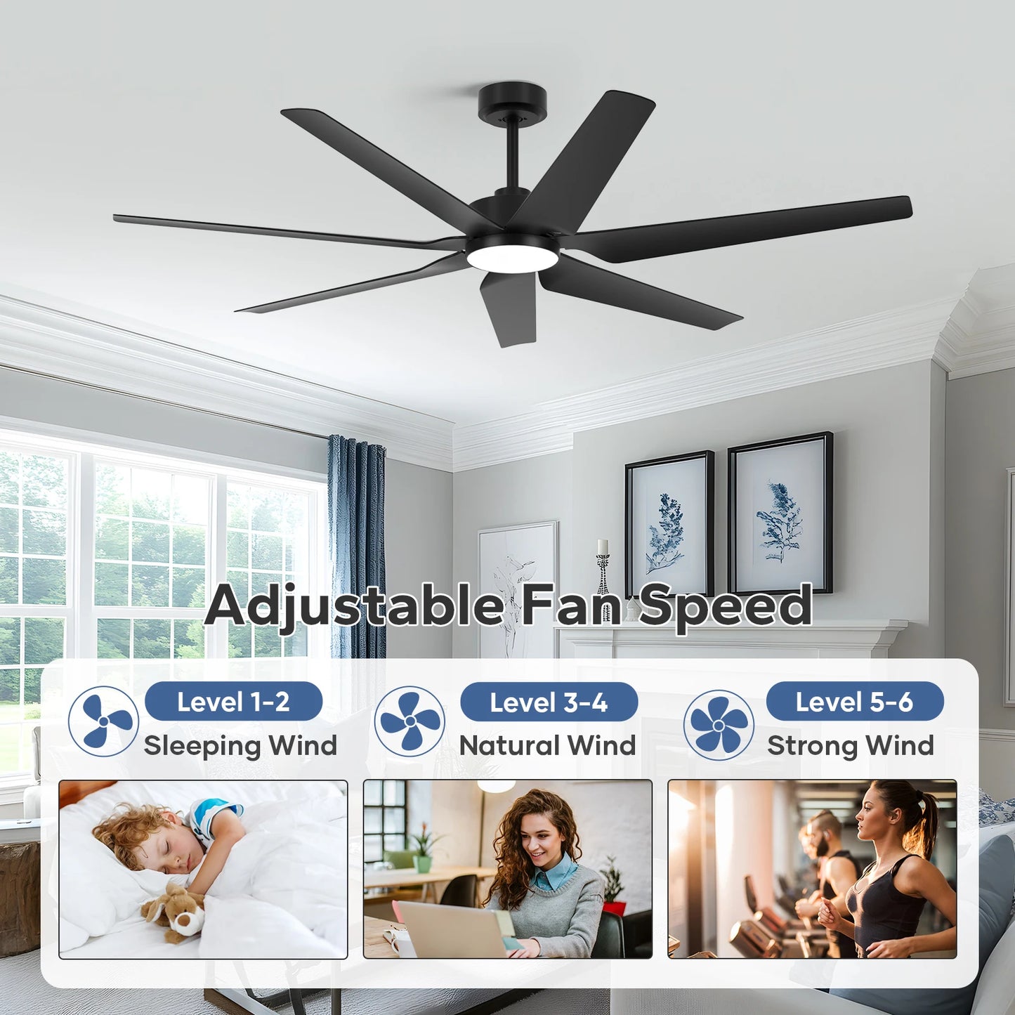 65inch Smart Ceiling Fan with Light and Remote/APP/Voice Outdoor Quiet Reversible DC Motor Fan 3CCT for Over 15*15ft to 18*18ft