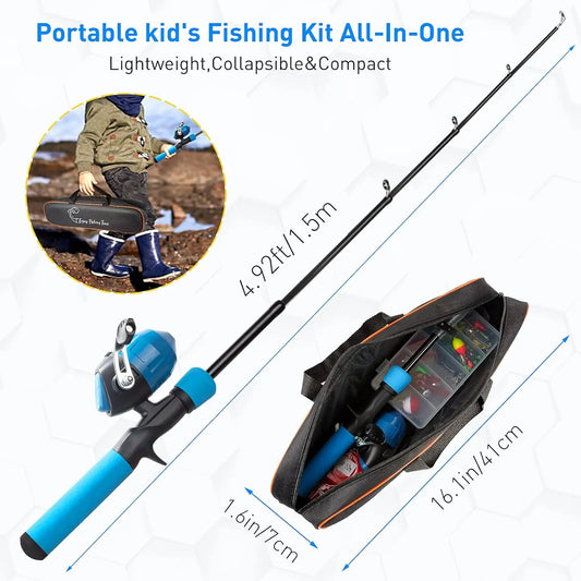59'' Telescopic Fishing Rod and Reel Combo with Tackle Box, Carrier Bag for Beginners