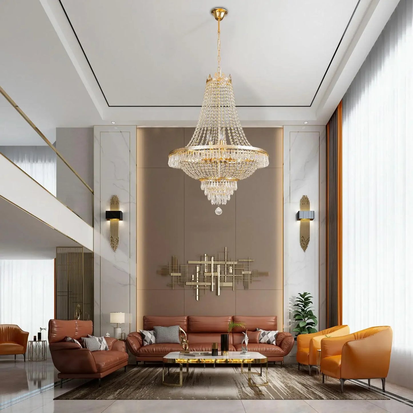 Modern Gold Crystal Chandelier H 30" x D 24" Luxury Crystal Chandeliers for Entryway Bedroom Light Fixture Pendant Light