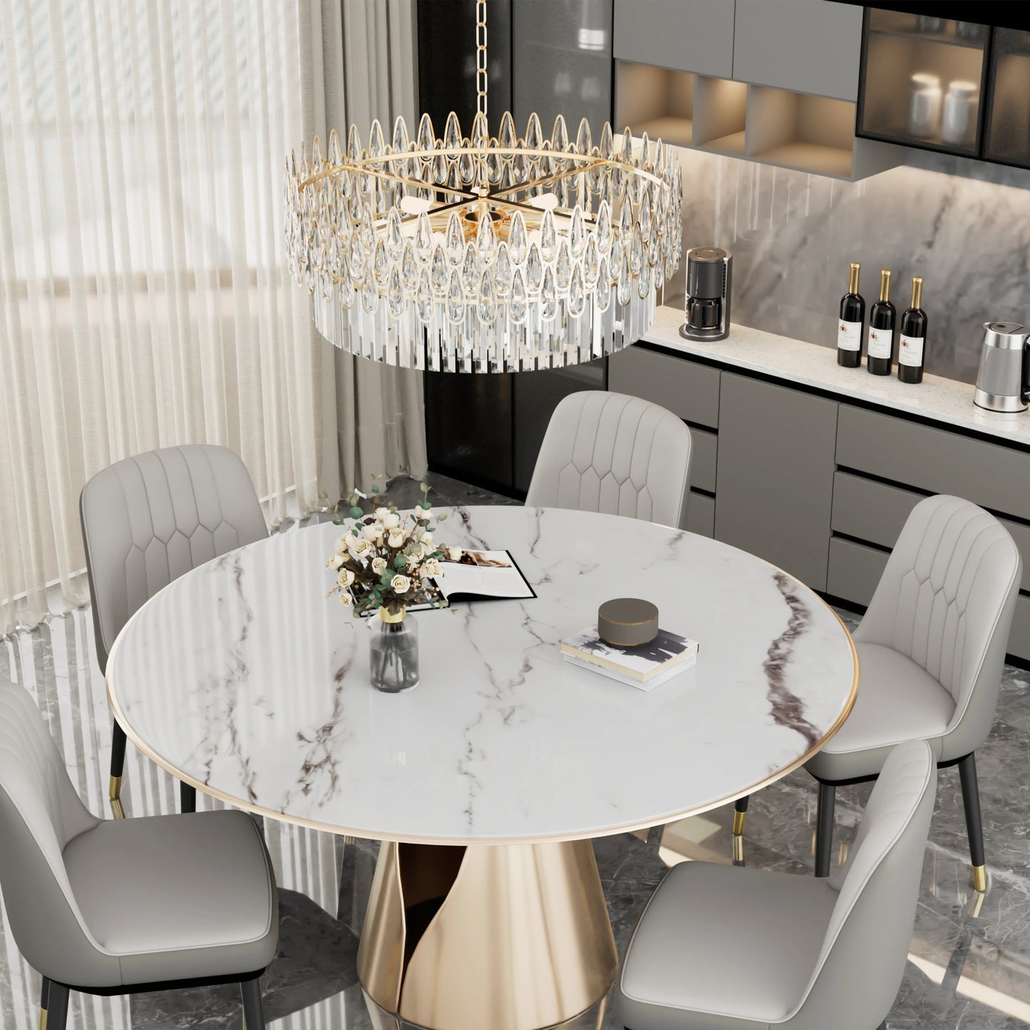 LUVODI Luxury Ceiling Pendant Lighting Decor Crystal Chandeliers Light Fixture with Three Colors Lights