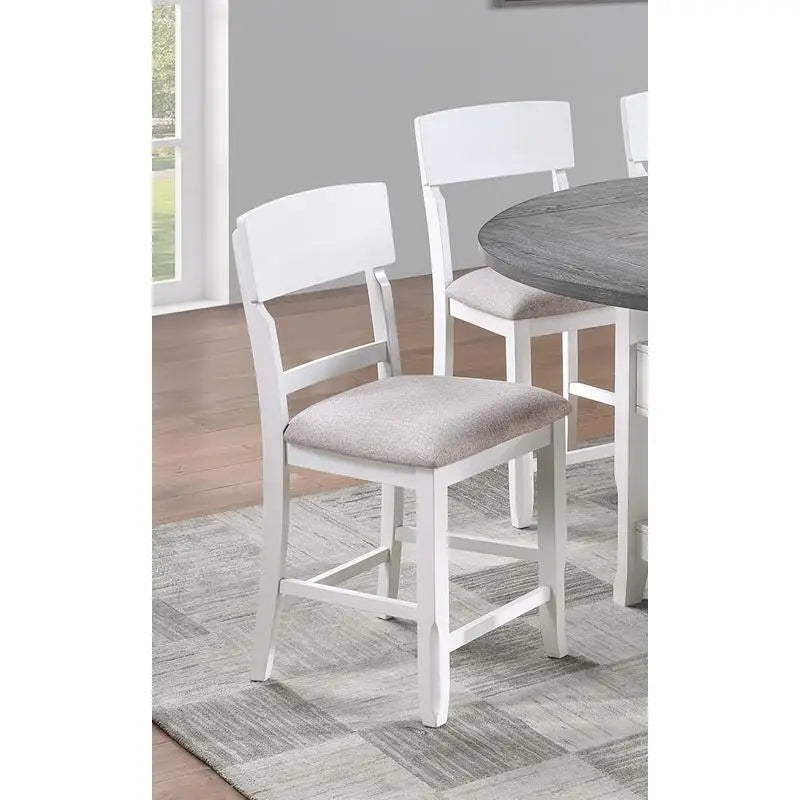 Classic 7-Piece Counter Height Dining Set with Antique White and Gray Table, Lazy Susan, Built-in Leaf, and 6 High Chairs for