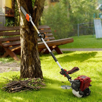 4-Stroke 140F Gas Pole Saw - 1.5m Pole, 12" Chain, 37.7cc 1.2kW, 6500rpm - Garden/Orchard/Farm Tree Trimming Tool