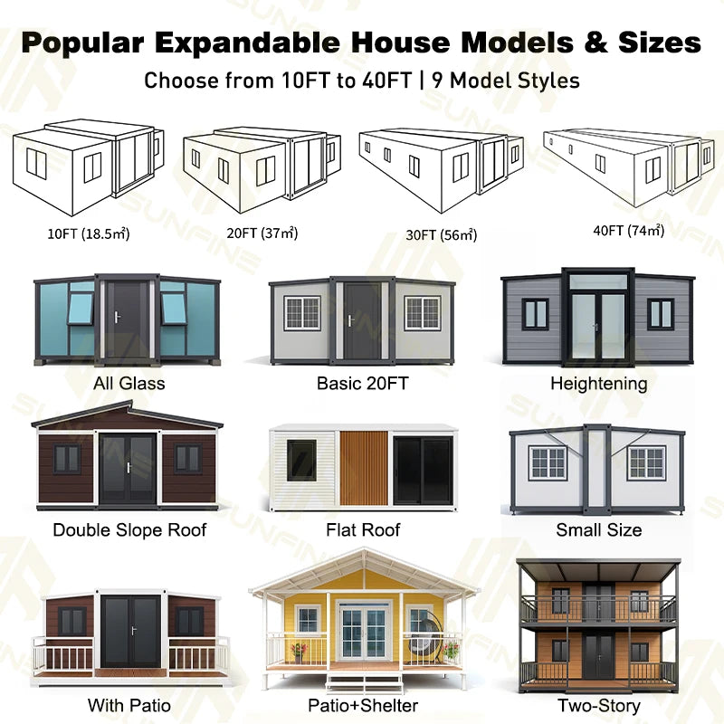 Mobile Prefabricated Prefab Tiny House Modular Home Portable Two Bedroom 20Ft Container Expandable House With Triangular Roof