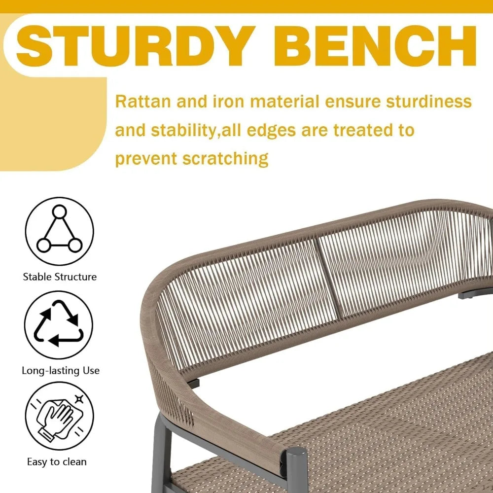 Outdoor Loveseat Bench,46.8 Inches Wicker Frame Patio Bench, All Weather Outdoor Bench with Rattan Backrest Armrests