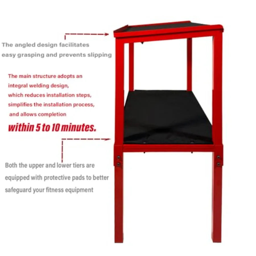 Heavy Duty 2-Tier Fitness Storage Rack 850LB Dumbbell Kettlebell Yoga Organizer with 5MM Shock-Absorbing Mat No Drill Floor Sta
