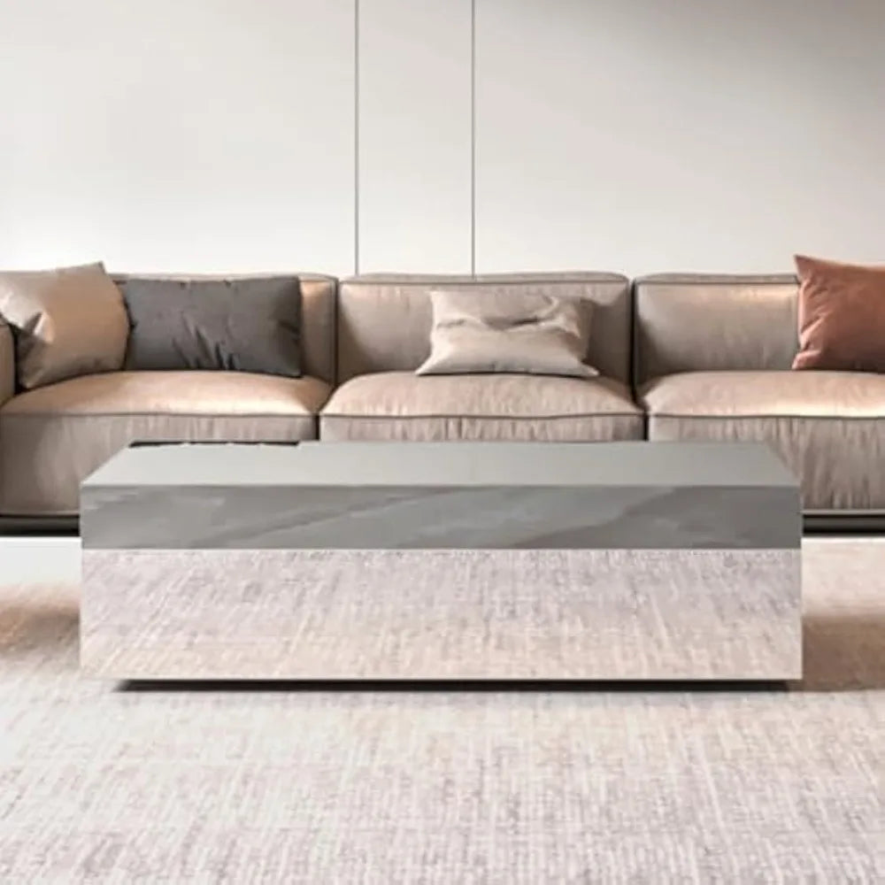 Mirrored Coffee Table for Living Room, 47.2” Modern Glass Coffee Table with Tempered Glass Top, Rectangular Center Table Premium