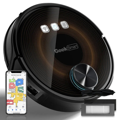 Geek Smart L8 Robot Vacuum Cleaner and Mop with LDS Navigation Wi-Fi Connected App Selective Room Cleaning MAX 2700 PA Suction