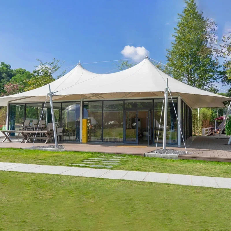 Camp Tensile Membrane Structure Sunshade And Warm Spire Wild Luxury Hotel Tent One Bedroom And One Living Room