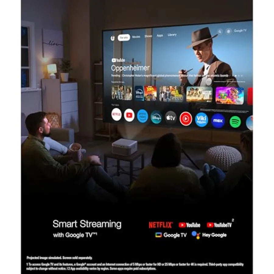 EpiqVision Mini EF21 Portable Smart Laser Projector 1000 Lumens FHD 1080p HDR 3-Chip 3LCD Google TV Netflix Stereo Speakers Bac