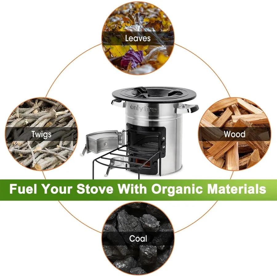 Outdoor Portable Wood Burning Camp Stove with Large Stainless Steel Design for Efficient Cooking and Survival Needs Ideal for C