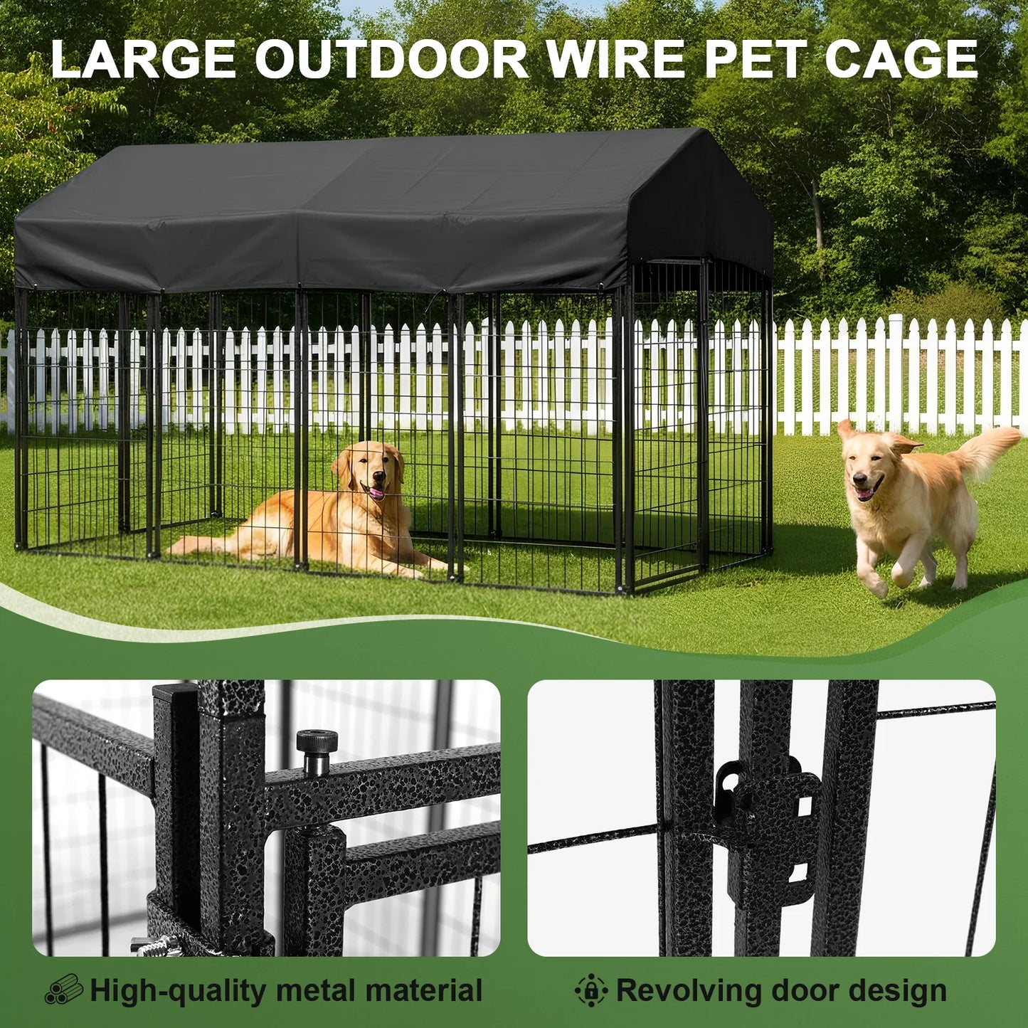 Outdoor Secure Wire Crate Kennel Waterproof Tarpaulin Heavy Duty Welded Wire Steel Dog Playpen Fence for Small/Medium Dogs