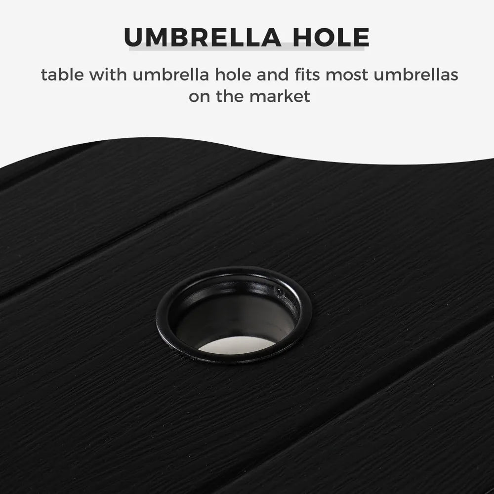 Outdoor Dining Set for 6, 7 PCS Patio Table and Chairs Set, Metal Woven Wicker Fixed Patio Chairs with Thickened Cushions & 1 R