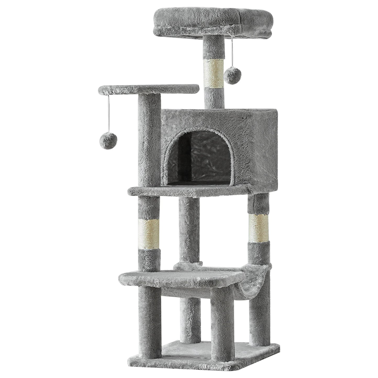 JHK 44in Tall Multi-Cat Climbing Cat Tree Tower for Pet Furniture Natural Sisal Scratching Posts Stable Pet House for Indoor Cat