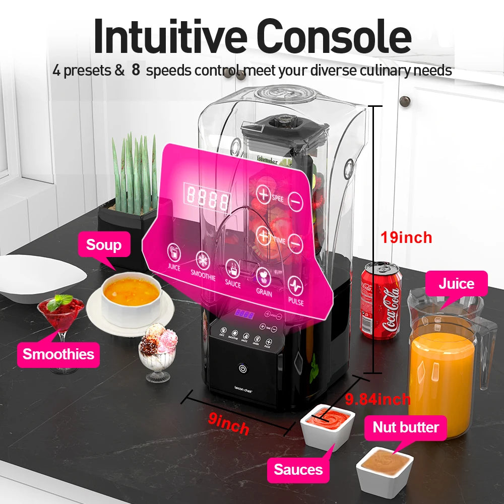 Commercial Quiet Shield Blender 2200W Professional Blenders 2.2L/ 74oz BPA-Free Pitcher for Ice Crushing, Shakes and Smoothies