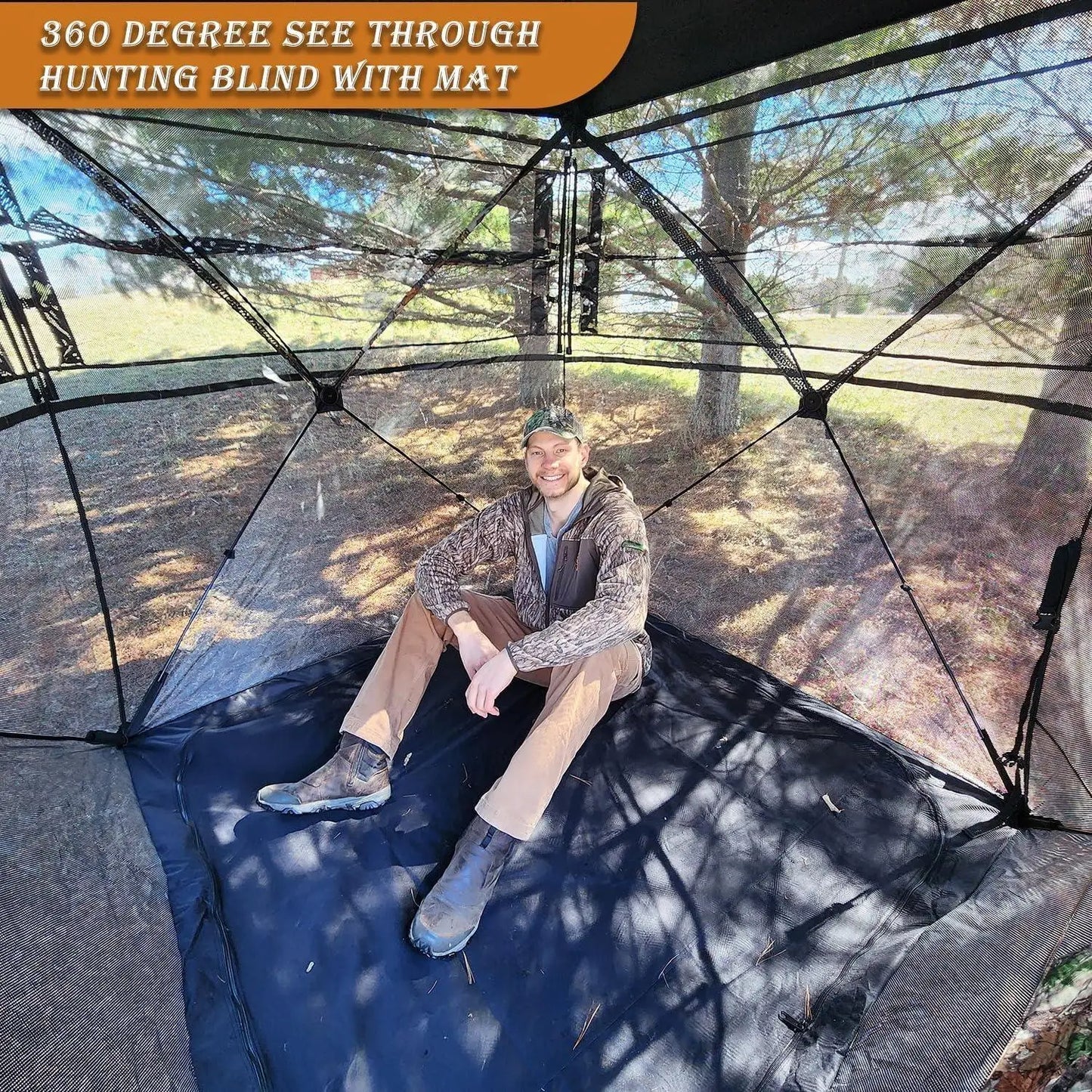 Hunting Blind with Floor Mat, 360 Degree See Through Ground Blind with Carrying Bag, 2/3/4 Person Pop Up